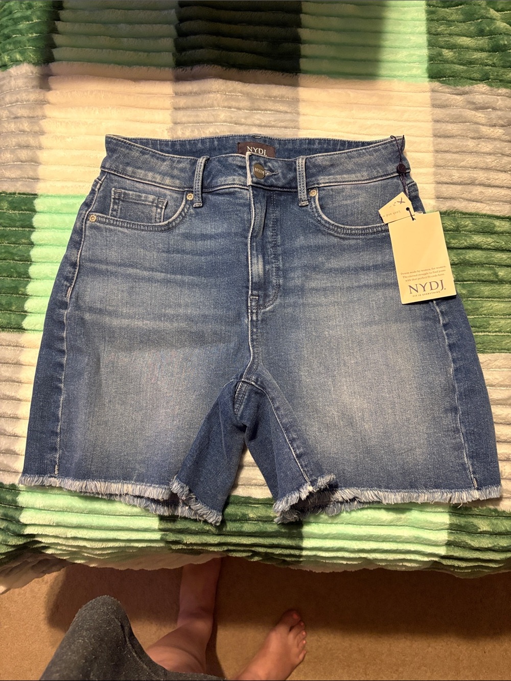 NYDJ Medium Blue Denim Frayed Hem Shorts